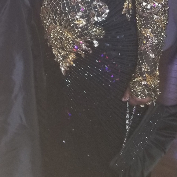 floor length gold and black beaded formal dress - Picture 7 of 7